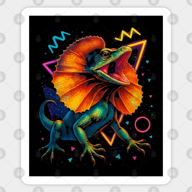 Retro Neon Frilled Dragon Sticker by Reptiq's Store